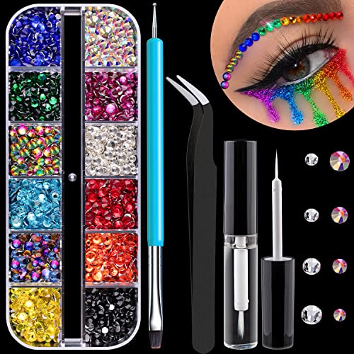 Colorful Flatback Face Gems Kit with Glue & Tools - A01-Mixed Color Crystals
