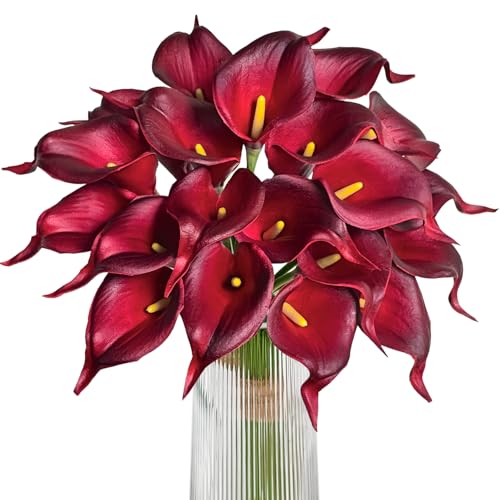 Dark Red Artificial Calla Lily Flowers 20Pcs - Elegant Wedding & Decor Flowers