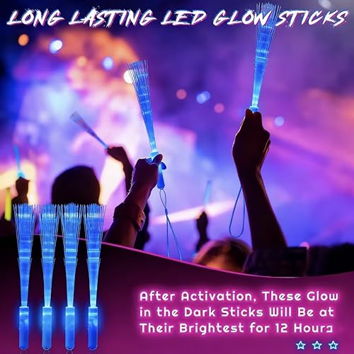 Blue Fiber Optic Wand LED Glow Stick Bulk with 3 Light Modes - 36 Pieces