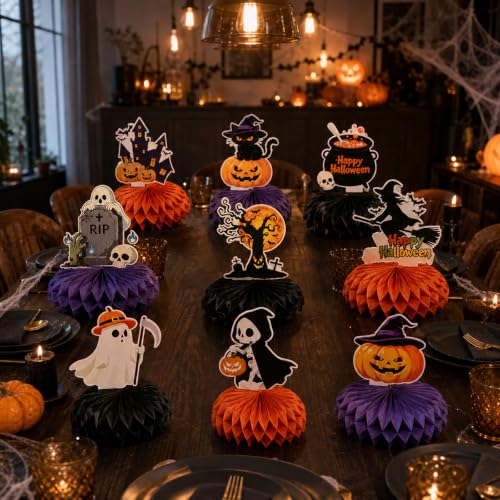 Halloween Honeycomb Centerpieces Set - 9 Festive Table Decorations