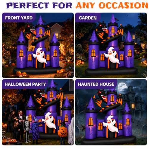 Giant 9 FT Halloween Inflatable Haunted Castle with Dragon & Ghost Lights