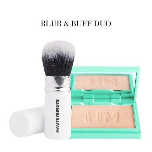 Haute Minute Makeup Mini Glamstick Retractable Powder Brush - Travel Face Makeup Brush for Liquid, Cream Buffing & Blending, Cruelty-Free Bristles