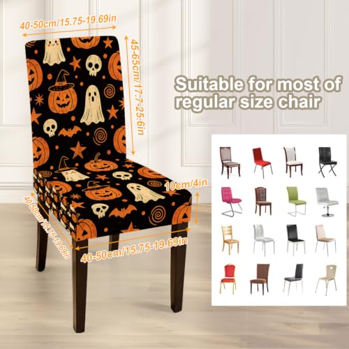 Pumpkin Ghost Skeleton Halloween Chair Covers Set of 4 Stretchable Dining Slipcovers