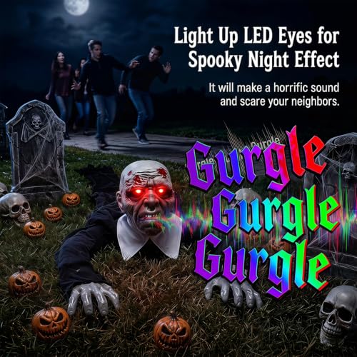 Gray Halloween Decor Outdoor Scary Crawling Zombie with Light-Up Red Eyes - 52IN