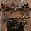 Fake Spider Decor Set with Rattan Woven Legs & String Lights - Halloween Props, 3 Sizes