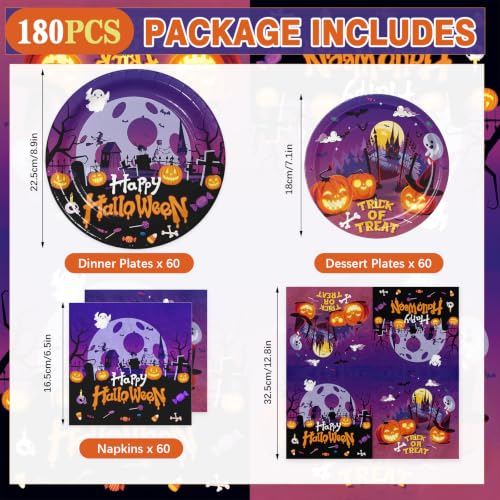 180pcs Halloween Paper Plate and Napkin Party Supplies - Serves 60