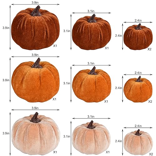 12pcs Velvet Pumpkin Set for Fall Halloween Thanksgiving Home Decor
