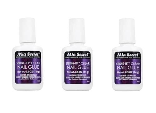Mia Secret Strong-Jet Clear Nail Glue Brush-On Glue 1/2 oz (335) x 3
