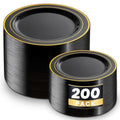 Black and Gold Disposable Plates Set - 200 Heavy Duty Party Tableware - Wedding, Birthday, Halloween