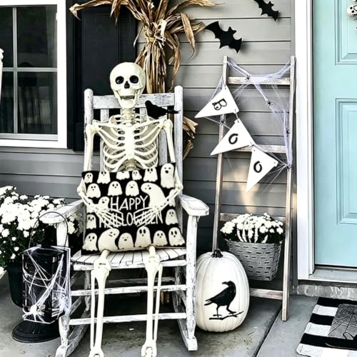 Halloween Ghost Pillow Covers 18x18 Set of 2 Black White Ghost Decor - Variation: Black / 18" x 18"
