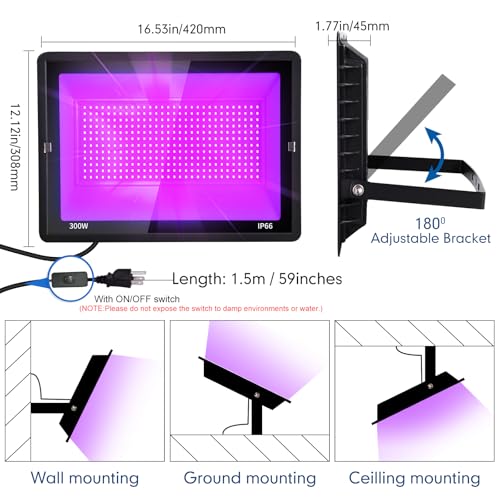 300W LED Blacklight Flood Light Outdoor Waterproof Party Decor - Black