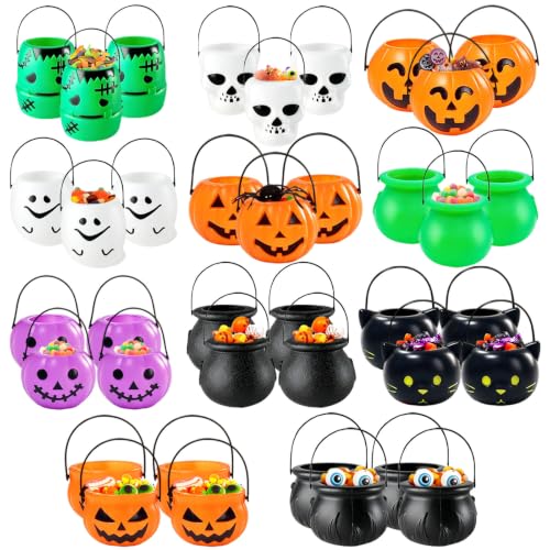 Mini Halloween Candy Holders Set - 38pcs Multicolor Plastic Pumpkin Ghost Cauldrons