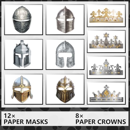 Medieval Knight Party Masks & Crowns Set - 20 Pieces for Costumes & Events