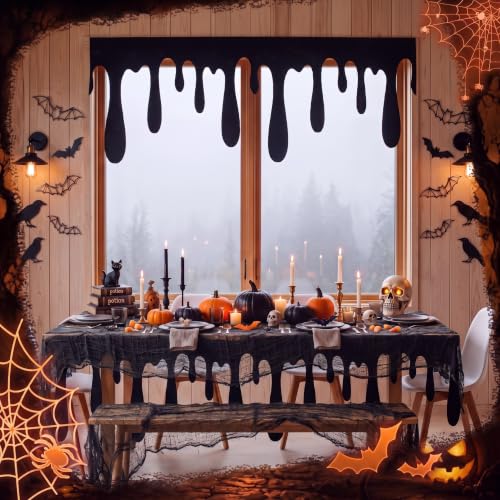 Black Felt Halloween Mantle Cover Set - 6 Pcs, 39x16 Inches - Spooky Decor