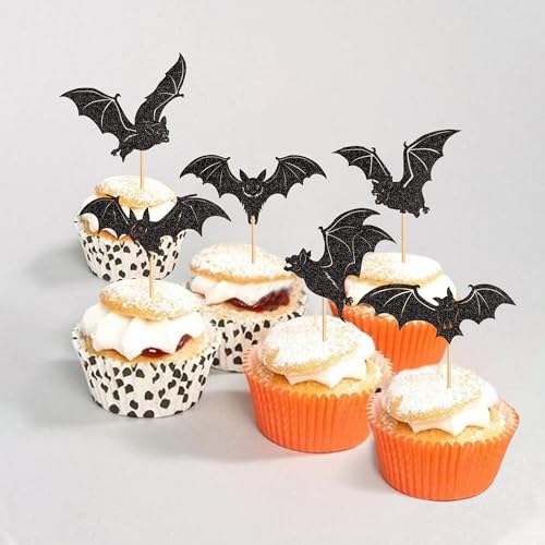 Halloween Bat Cupcake Toppers - Black, 24 Pack with Variation Bats Black-6