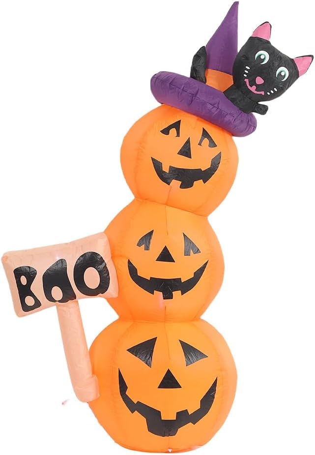 Halloween Inflatable Pumpkin Yard Decoration with LED Lights and Sign - Spooky Outdoor Lawn Display