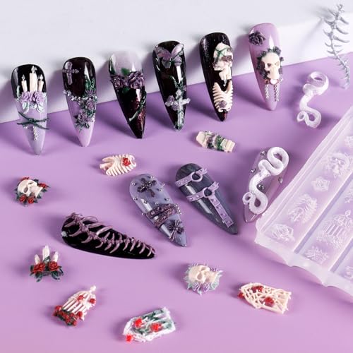 Gothic Nail Art Molds 3D Skull Rose Design Silicone Set - Laza