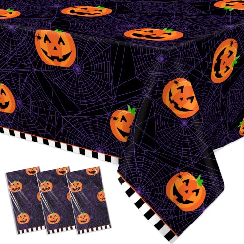 Halloween Pumpkin Tablecloth 3 Pack - Spooky Fall Party Decor, 54x108 Inches