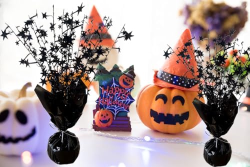 Black Star Halloween Table Centerpieces Set - 6 Pack Metallic Foil Party Decorations