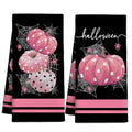 Halloween Kitchen Towels Set of 2 Pink Pumpkin and Spider Web Design - Creative Gift for Halloween