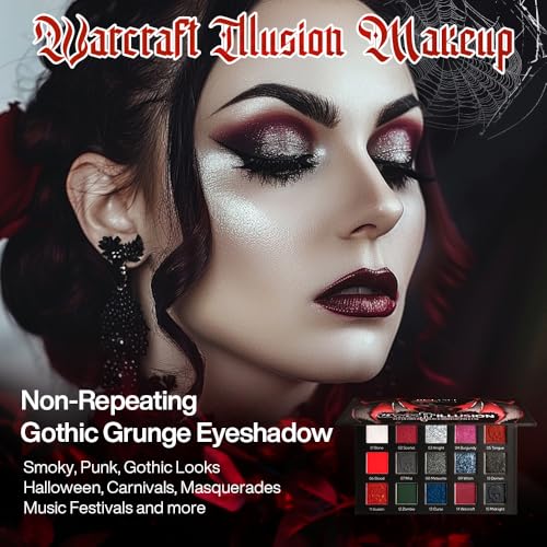 15 Shades Black Red Eyeshadow Palette Goth Halloween Makeup Glitter & Metallic