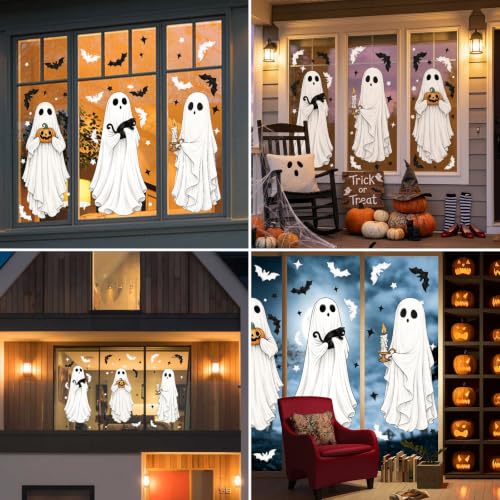 Large Halloween Ghost Window Clings - White Ghost, Double-Sided Stickers, 3 Sheets
