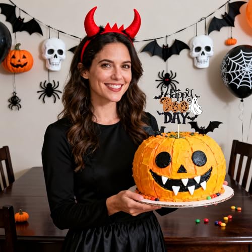 Halloween Cake Topper Ghost Bat Glitter Party Decoration - 7.5x5.5in
