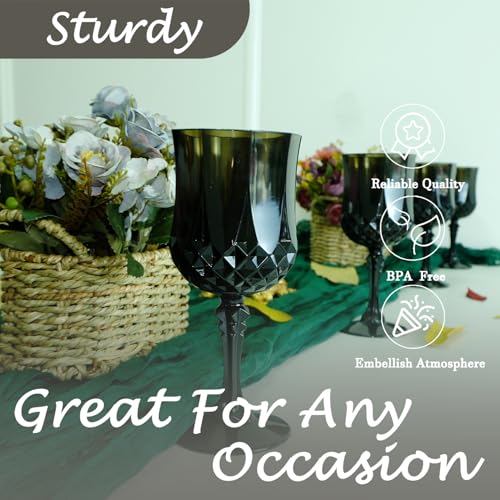 Black 12-Pack Plastic Wine Glasses 7oz Vintage Goblets for Weddings