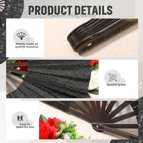 Halloween Glitter Black Folding Hand Fans Set - 9 Pack for Party & Celebration