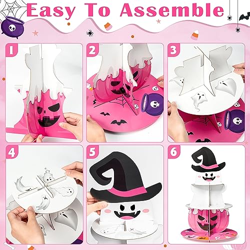 Pink Little Boo Halloween Cupcake Stand 3-Tier Dessert Tower Cardboard