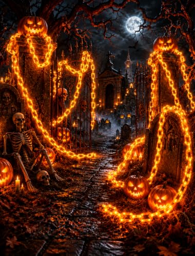 Halloween Chain Lights - 10.4 Ft 175 LED Orange String Lights with Battery & USB - IP65 Waterproof