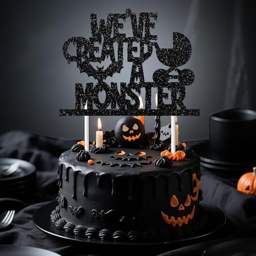 Halloween Baby Shower Cake Topper with Glitter Bat and Monster Design