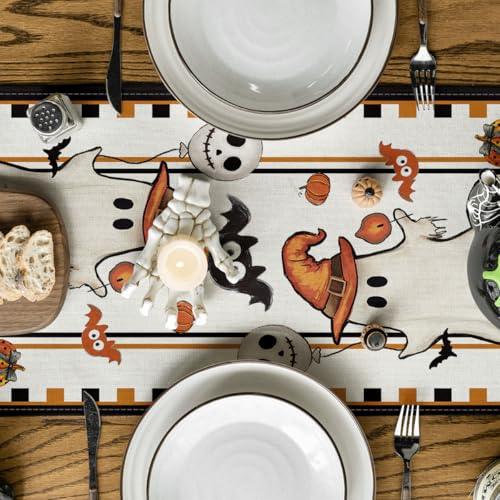 Halloween Table Runner 13x108 Inch Beige Spun Polyester Home Decor - Artoid Mode