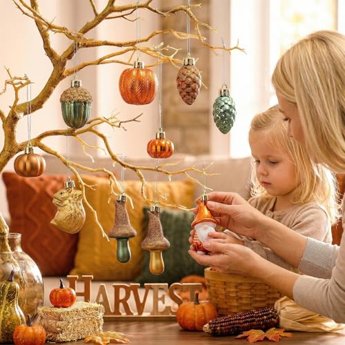 Fall Tree Ornaments Set - Shatterproof Halloween & Autumn Decorations, Orange Green, 24 Pieces