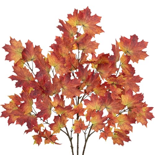 Artificial Maple Branches - Fall Faux Plant Stems with Realistic Leaves, Red, 38 Inch for Indoor Outdoor Decorations