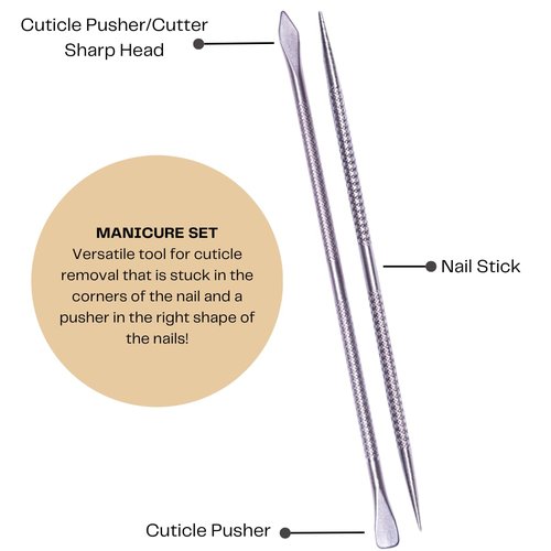 Mundial Nail Care 3 Piece Set - Professional Stainless Steel Cuticle Nippers & Nail Spatula Kit