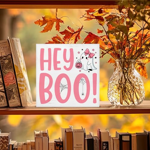 Halloween Ghost Wood Sign - Spooky Hey Boo Decor for Party & Home