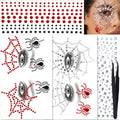 Halloween Face Gems Stick On Spider Web Silver & Red - Kids & Women