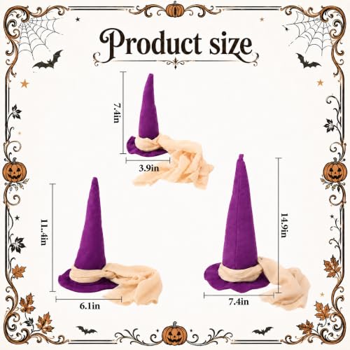 Halloween Witch Hat Table Centerpieces B Style - 3 Sizes with Gauze Ribbon - Spooky Decor