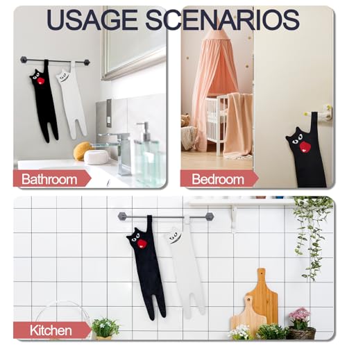 Funny White Cat Hand Towels - Cute Hanging Kitchen Towel - White-1