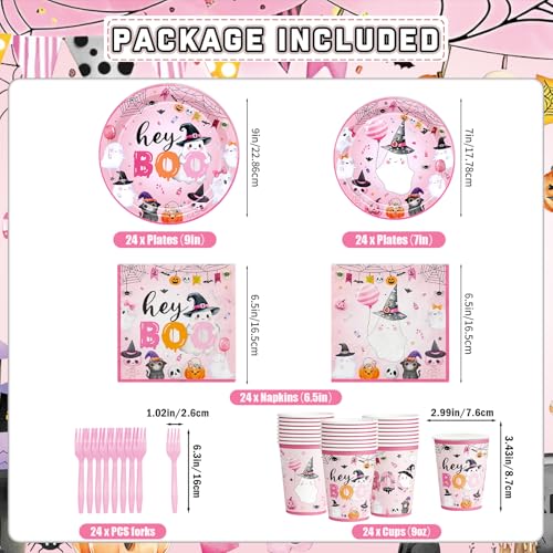 Pink Halloween Ghost Plates and Party Supplies Set for Girls Night & Birthday