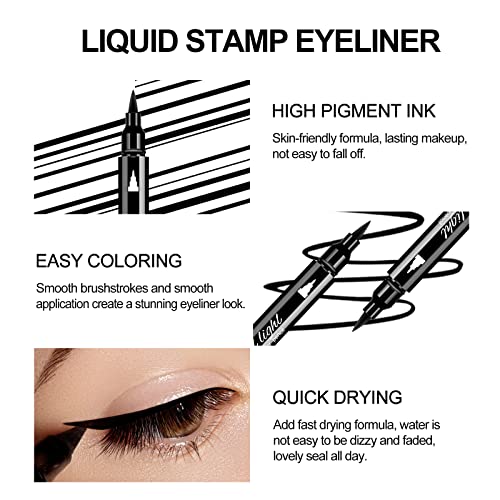 Ownest 3-Piece Double-Sided Liquid Eyeliner Pen Set with Stamp & Gel Tip, Waterproof & Smudgeproof