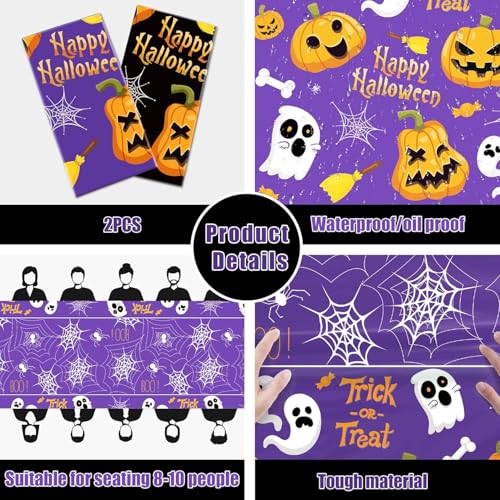 Halloween Tablecloth - Purple Ghost Spider Web Pumpkin 52x87in Disposable Plastic Table Cover - Style4