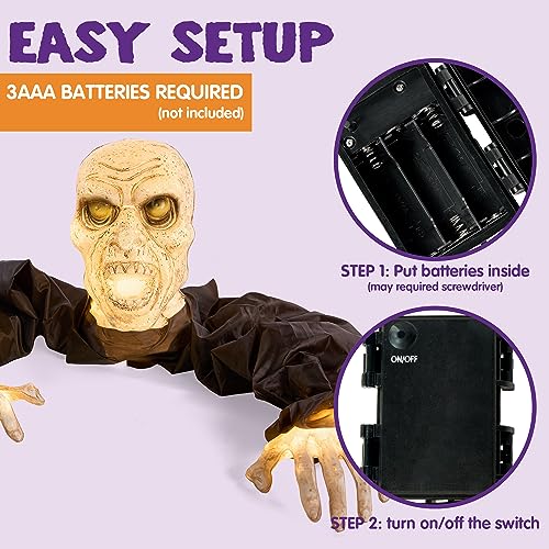 Halloween Zombie Groundbreaker Decoration - Lighted Outdoor Yard Prop, Creepy 20.5 Inch Spooky Scene Set