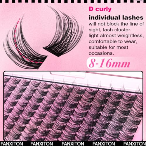 Lash Clusters Kit with 154 Natural Wispy D-Curl Lashes - 8-16mm, Variation YL03E