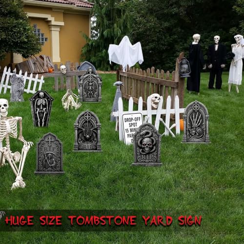 17 Inch Halloween Skeleton Tombstones Outdoor Decorations - 6 Pack Spooky Cemetery Set