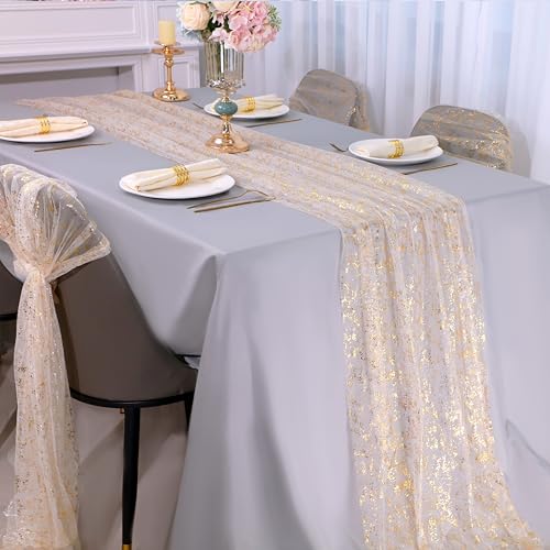 Gold 10Ft Table Runners 6-Pack Sheer Chiffon Glitter Sequin for Wedding & Party - Variation of THIS listing