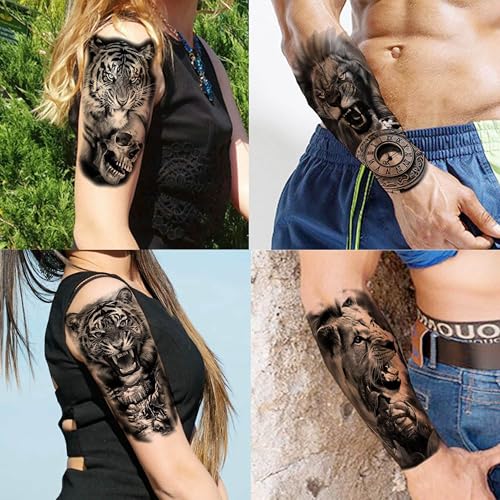 Temporary Tattoos Set - 67 Sheets Black Tribal Lion Tiger & More - LionTiger Variation