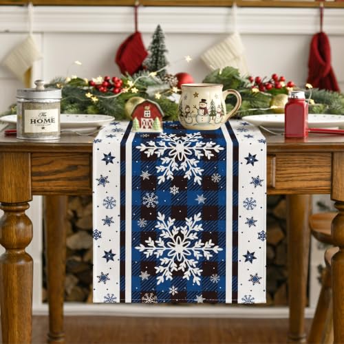 Christmas Blue Snowflakes Table Runner 13x108 Inches Holiday Decor - Variation of THIS listing