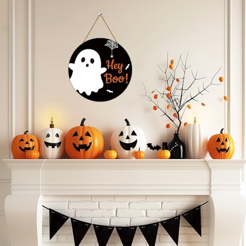 Halloween Door Sign Decor - Cute Ghost Bat Spider Web Welcome Wreath